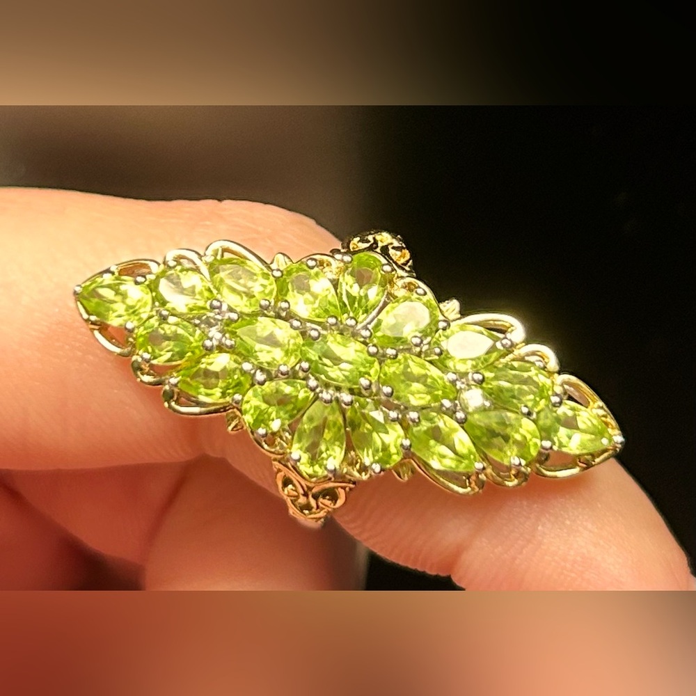 SOLD - Peridot In Platinum Plated Sterling Silver & Gold Vermeil - SOLD - Picture 2 of 10
